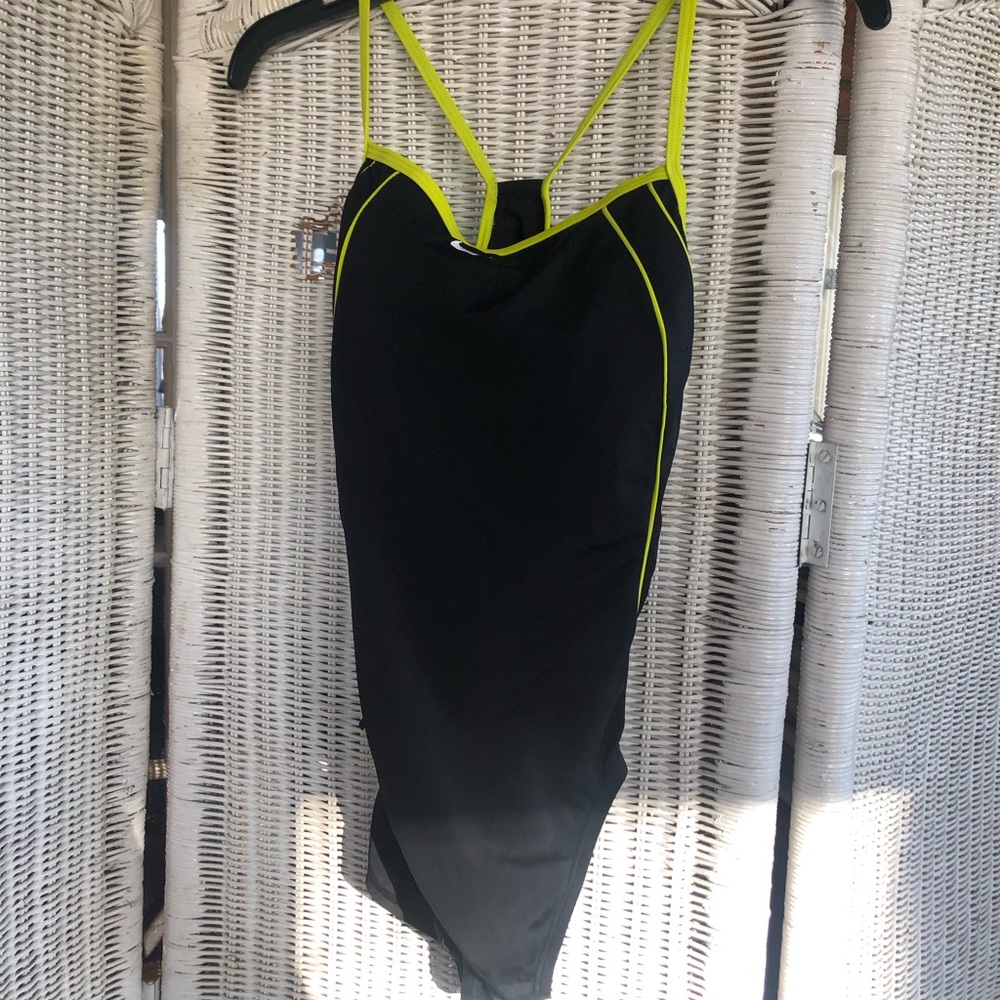 Nike Black One-Piece Swimsuit with Neon Yellow Trim